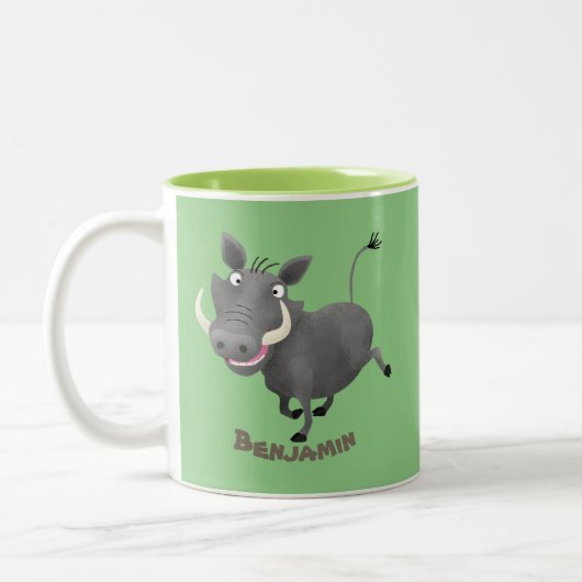 Funny african warthog pig cartoon tweekleurige koffiemok (Links)