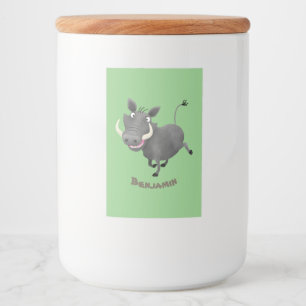 Funny african warthog pig cartoon voedselcontainer etiket