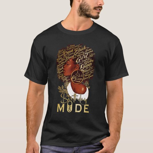 Funny Afro Queen Birthday Mode on Black Women T-shirt (Voorkant)