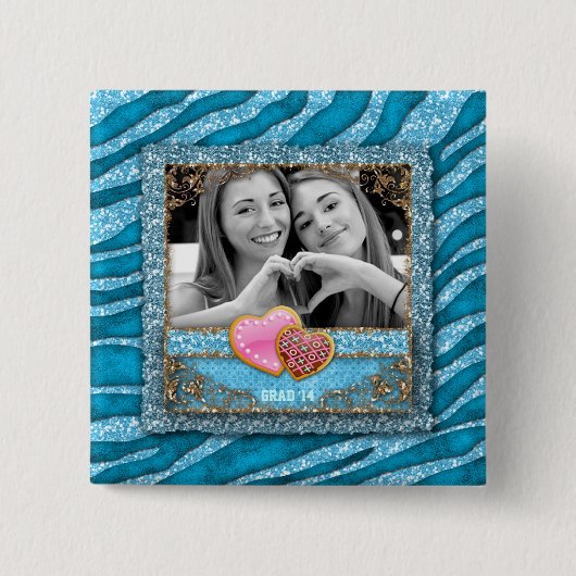 Funny Afstudeerder Afstuderen Zebra Glitter Foto H Vierkante Button 5,1 Cm (Voorkant)
