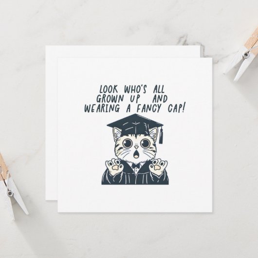 Funny Afstuderen Cat Kaart (Voorkant / Achterkant in situ)