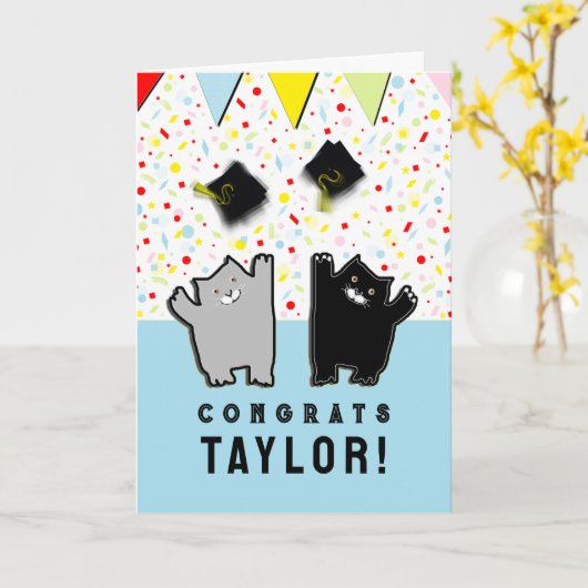 Funny Afstuderen Cats Kaart (Gele Bloem)