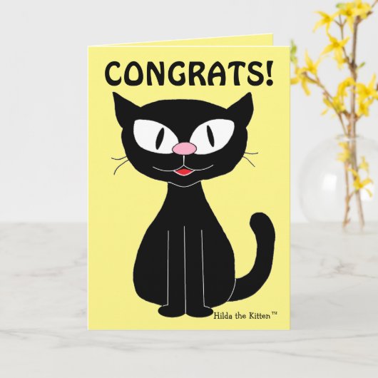 Funny Afstuderen Kaart Cartoon Cat (Gele Bloem)