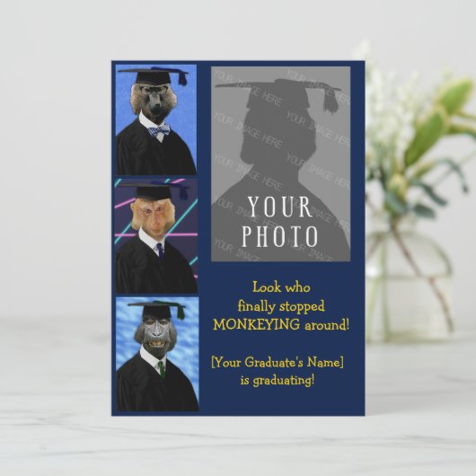 Funny Afstuderen Monkeys Party Notice Kaart (Staand voorkant)