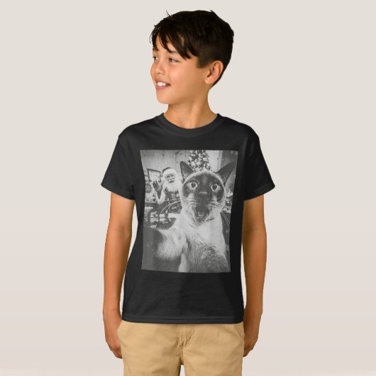 Funny Ai Siamese Cat Selfie With Santa Claus Chris T-shirt (Voorkant volledig)