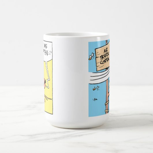 Funny Air Traffic Control Cartoon Coffee Mok (Center)