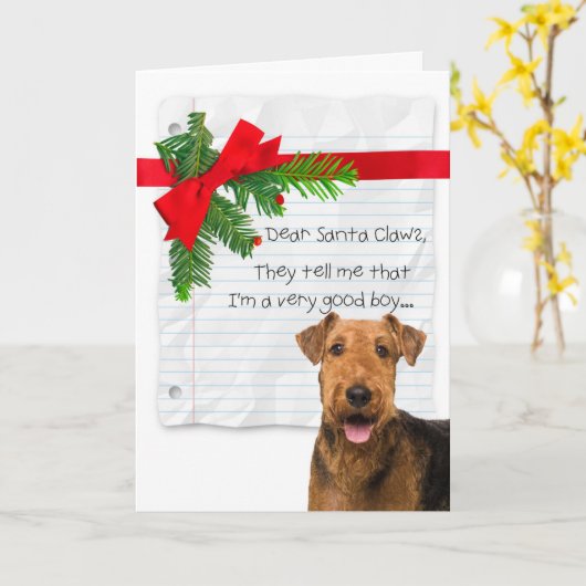 Funny Airedale Boy Kerstmis Kaart (Gele Bloem)