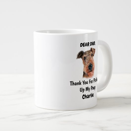Funny Airedale doodsbange Waterverf Canine Art Grote Koffiekop (Voorkant rechts)