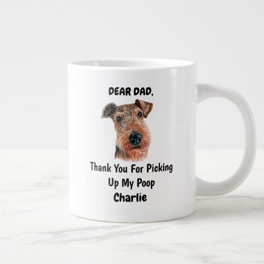 Funny Airedale doodsbange Waterverf Canine Art Grote Koffiekop (Rechts)