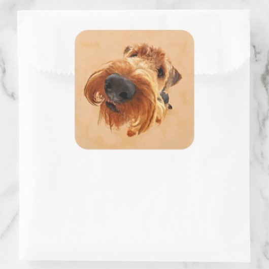 Funny Airedale Terrier Vierkante Sticker (Tas)