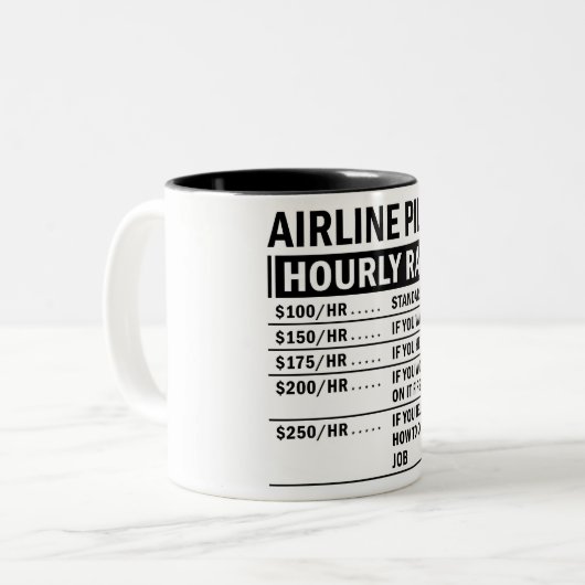 Funny Airline Pilot Hourly Rate Tweekleurige Koffiemok (Voorkant links)