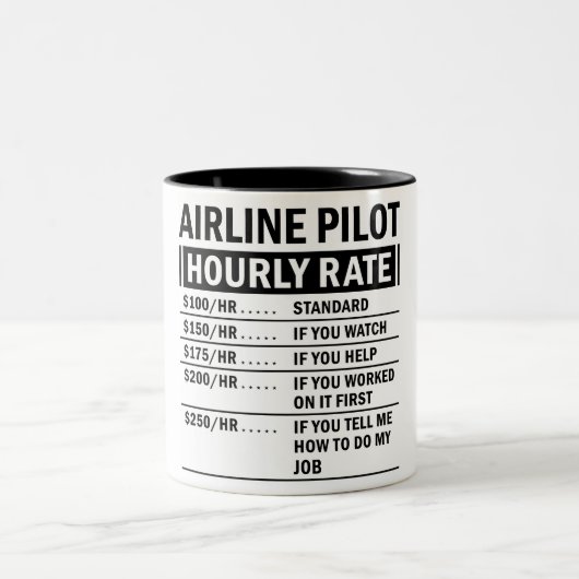 Funny Airline Pilot Hourly Rate Tweekleurige Koffiemok (Center)