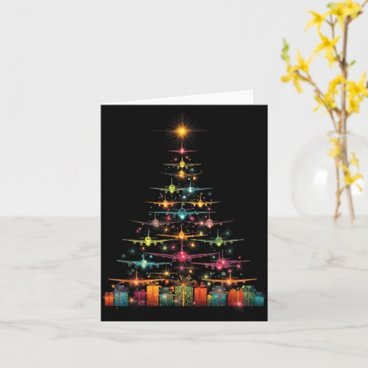 Funny Airplanes Christmas Tree Graphic Air Planes  Kaart (Gele Bloem)
