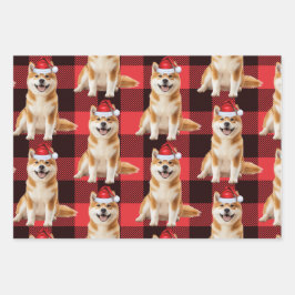 Funny Akita Christmas Dog Buffalo Plaid Inpakpapier Vel