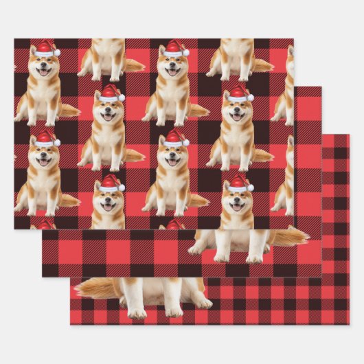 Funny Akita Christmas Dog Buffalo Plaid Inpakpapier Vel (Set)