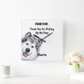 Funny Alaskan Malamute Dad Waterverf Canine Art  Vierkante Klok (Huis)