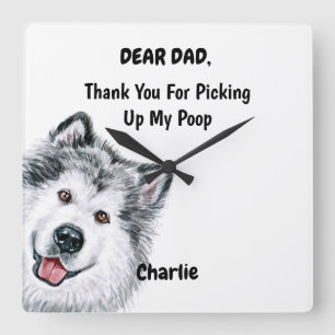 Funny Alaskan Malamute Dad Waterverf Canine Art  Vierkante Klok