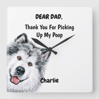 Funny Alaskan Malamute Dad Waterverf Canine Art  Vierkante Klok