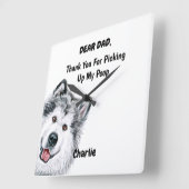 Funny Alaskan Malamute Dad Waterverf Canine Art  Vierkante Klok (Hoek)