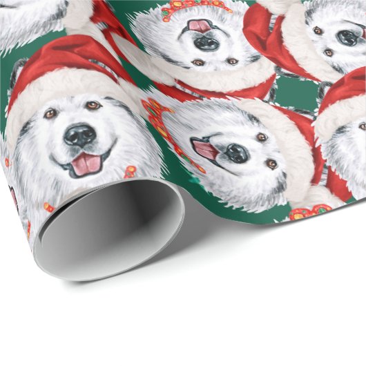 Funny Alaskan Malamute Kerstmis Pattern Cadeaupapier (Rol Hoek)