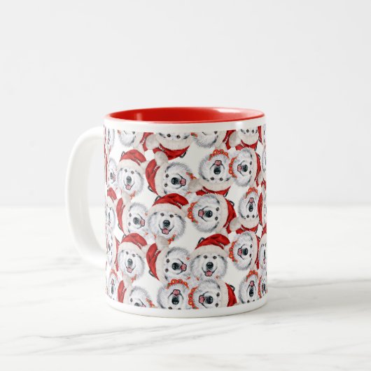 Funny Alaskan Malamute Kerstmis Pattern Tweekleurige Koffiemok (Voorkant links)