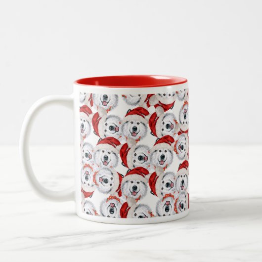 Funny Alaskan Malamute Kerstmis Pattern Tweekleurige Koffiemok (Links)