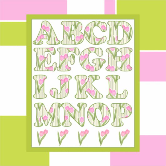 Funny alfabet, bloemalfabet, alfabet sticker (Voorkant)