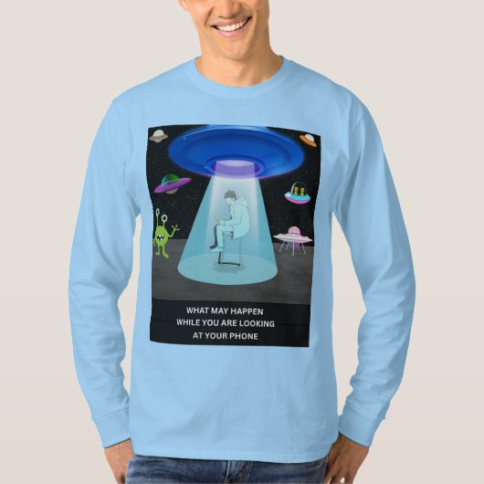 Funny Alien Abduction Phone Distraction Sci-Fi Hum T-shirt (Voorkant)