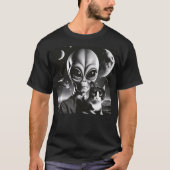 Funny Alien and Cat UFO Outer Space Cat Lover Kitt T-shirt (Voorkant)