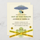 Funny Alien en Spaceship Birthday Kaart (Voorkant / Achterkant)