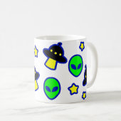 Funny Alien Head UFO Sterren Pattern Cartoon Comic Koffiemok (Voorkant rechts)