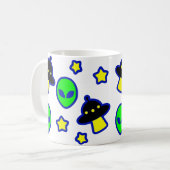 Funny Alien Head UFO Sterren Pattern Cartoon Comic Koffiemok (Voorkant links)