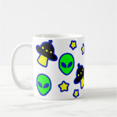 Funny Alien Head UFO Sterren Pattern Cartoon Comic Koffiemok (Links)