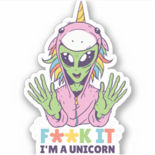 Funny Alien in Unicorn Costume Crude Humor Gag Sticker