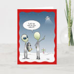 Funny Alien Kerstmis UFO Santa Rudolph Feestdagen Kaart<br><div class="desc">Vreemde buitenaardse kerstkaarten die je kunt personaliseren met je eigen citaatbellen! Deze striptekening, ontworpen door Raphaela Wilson, toont een paar kleine groene aliens in zilveren ruimtes die terugkeren van een pinguïn-verzamelmissie in de sneeuw op de Noordpool. In de citaattitel staat: "Heb ik je niet verteld dat je bij het schip...</div>