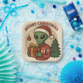 Funny Alien Merry Christmas Papieren Bordje (Feest)
