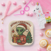 Funny Alien Merry Christmas Papieren Bordje (Feest)