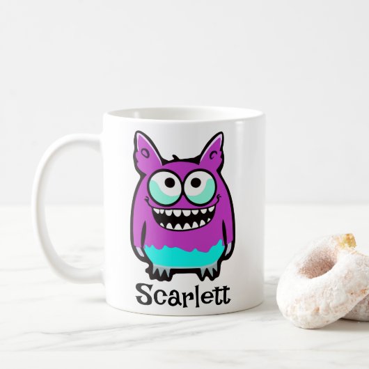 Funny Alien Paarse Green Monster Cartoon Koffiemok (Met donut)