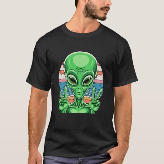 Funny Alien Peace Sign Area 51 Design T-shirt (Voorkant)
