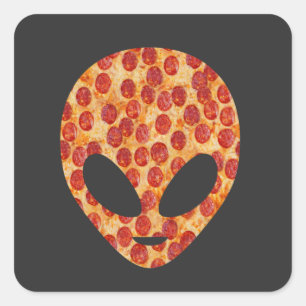 Funny Alien Pizza Head Vierkante Sticker
