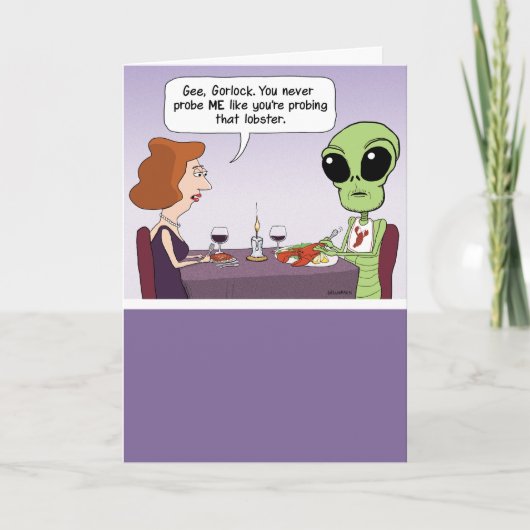 Funny Alien Probing a Lobster Birthday Kaart (Voorkant)
