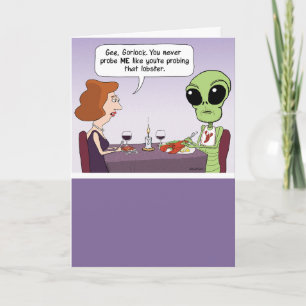 Funny Alien Probing a Lobster Birthday Kaart