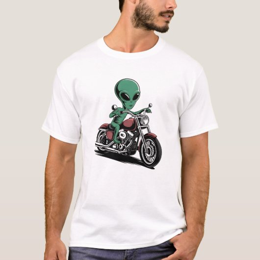 Funny Alien Riding Motorcycle T-shirt (Voorkant)