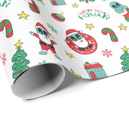 Funny Alien Santa Claus Kerstmis Cadeaupapier (Rol Hoek)