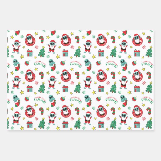 Funny Alien Santa Claus Kerstmis Inpakpapier Vel (Voorkant)