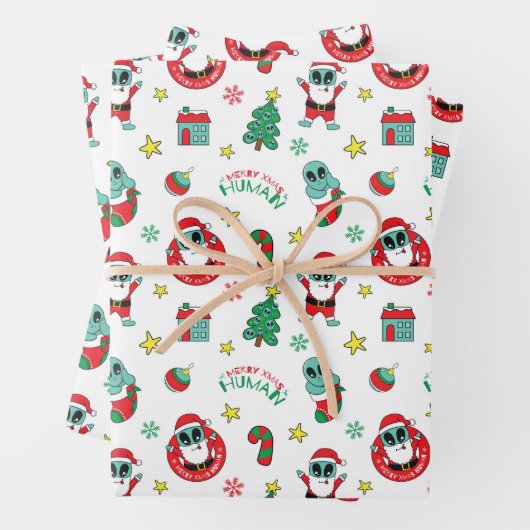 Funny Alien Santa Claus Kerstmis Inpakpapier Vel (In situ)