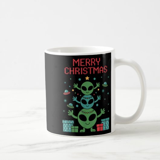 Funny Alien Trio Merry Ugly Christmas Santa Hat Xm Koffiemok (Rechts)