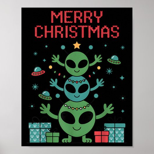 Funny Alien Trio Merry Ugly Christmas Santa Hat Xm Poster (Voorkant)