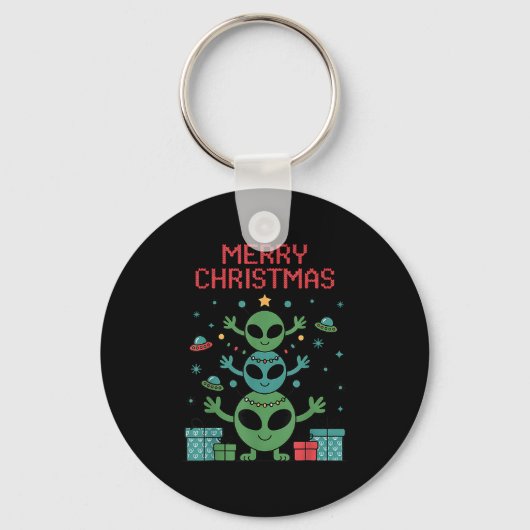 Funny Alien Trio Merry Ugly Christmas Santa Hat Xm Sleutelhanger (Voorkant)