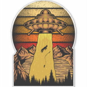 Funny Alien UFO Fisherman Abduction Sticker